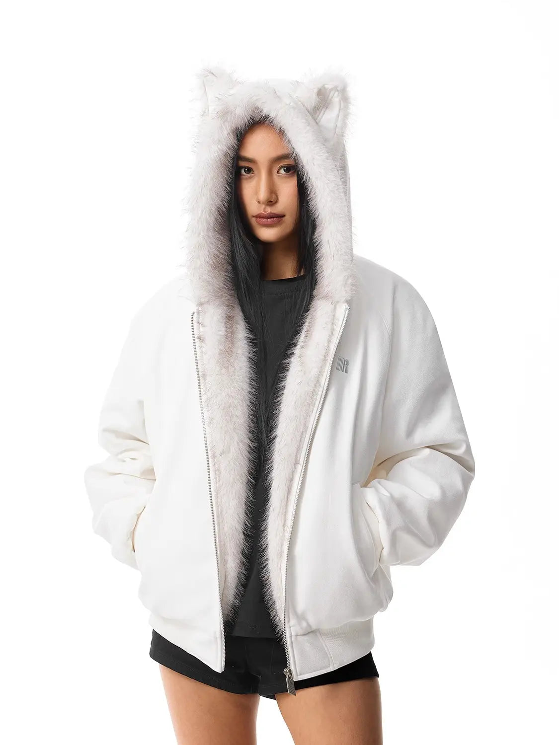 FDR Oversized Faux Suede Cozy Jacket with Cat Ears & Leopard Print Soft Warm Faux Fur Lining Unisex Womenswear Sweatshirts Fall Fashion Coat Winter Outfits