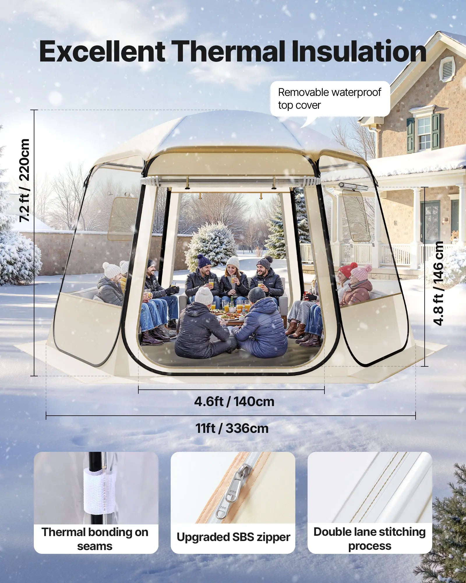 【Summerfinds】Vevor Pop up Bubble Tent, 11 X 10.2 Ft Waterproof & Uv-Resistant, Clear Camping Tent Shelter, Outdoor Garden Dome Igloo Tents with Windows, 540° Panoramic View, for 8-10 Persons Patio Backyard