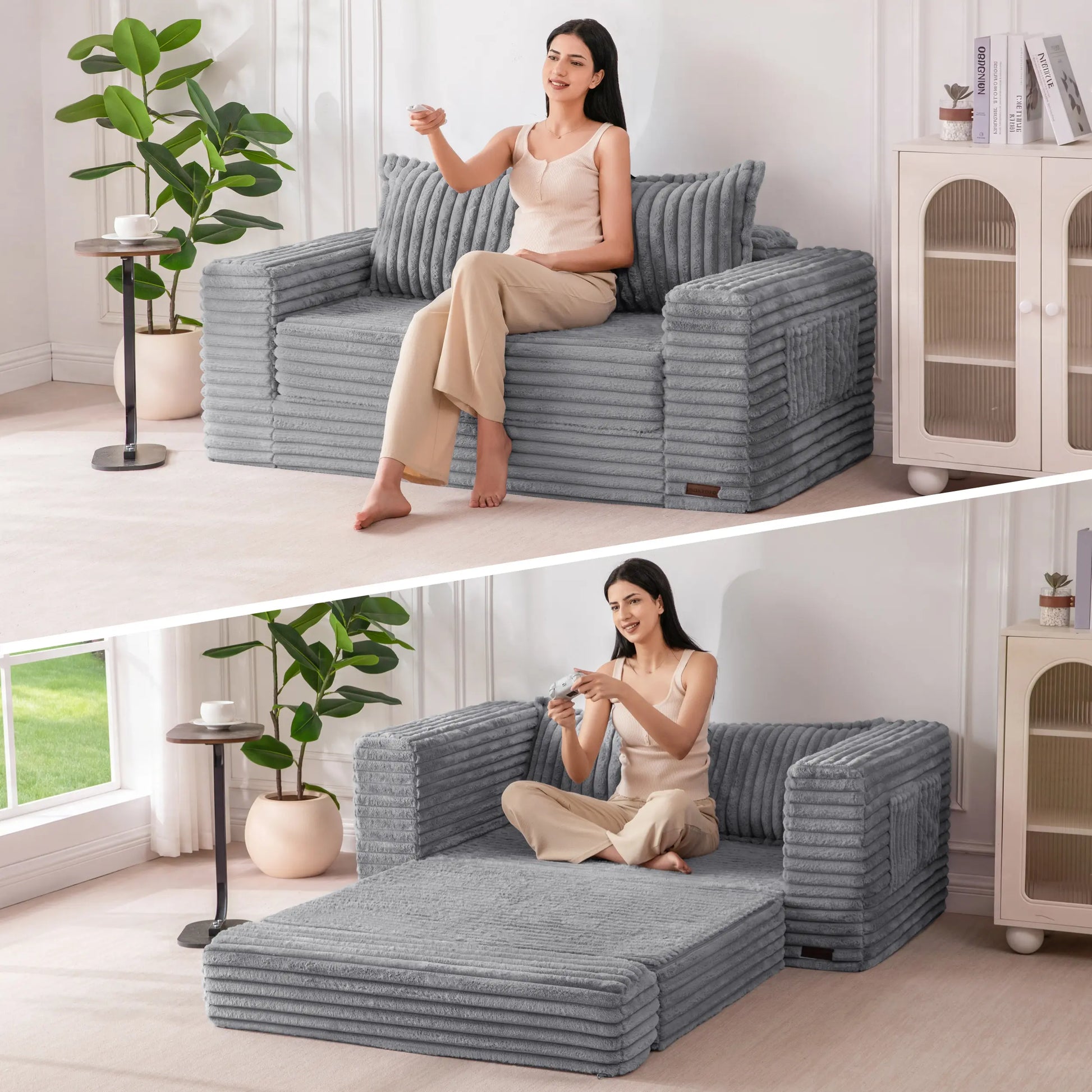 MAXYOYO Convertible 2-In-1 Folding Floor Couch with Pillows Pull Out Loveseat Sleeper Sofa for Living Room Bedroom Lounge, Summer Wins