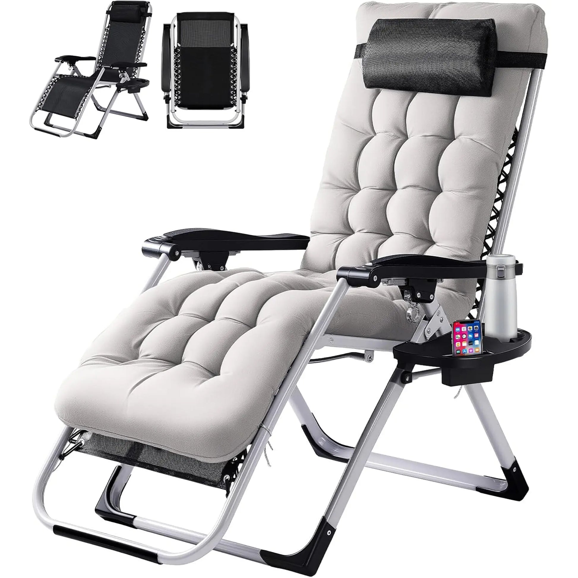 Zero Gravity Reclining Chair - 440LB Capacity with Cup Holder & Removable Cushion, Lockable 90-170° Adjustable for Patio/Camping/Indoor Foldable & Portable Sun Lounger,Home Decor,Camping Essentials Adjustable Folding Lounger