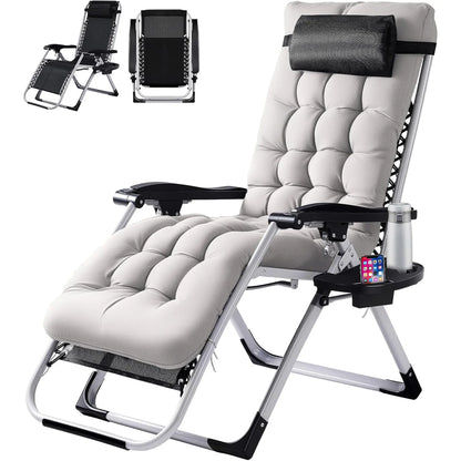 Zero Gravity Reclining Chair - 440LB Capacity with Cup Holder & Removable Cushion, Lockable 90-170° Adjustable for Patio/Camping/Indoor Foldable & Portable Sun Lounger,Home Decor,Camping Essentials Adjustable Folding Lounger