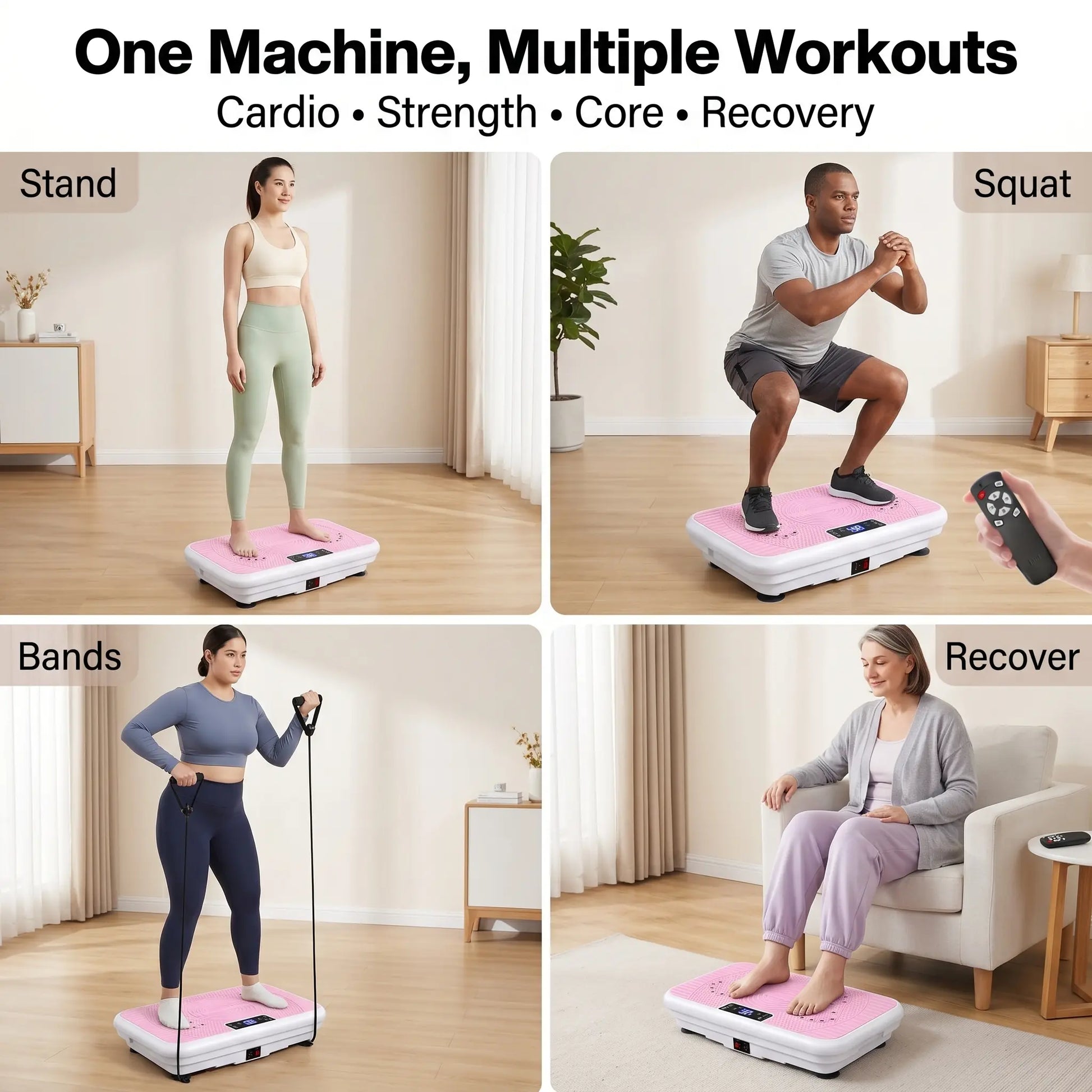 High-Power Vibration Plate Exercise Machine - Unisex Compact Adjustable Home Gym Fitness Equipment with Weight Capacity, 3 Workout Modes, Remote Control, Home Workout Gear, Multifunctional Fitness Tool Fit Max Indoor Waist Twist and Core Ab