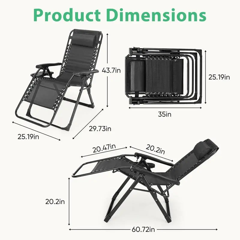 Zero Gravity Reclining Chair - 440LB Capacity with Cup Holder & Removable Cushion, Lockable 90-170° Adjustable for Patio/Camping/Indoor Foldable & Portable Sun Lounger,Home Decor,Camping Essentials Adjustable Folding Lounger