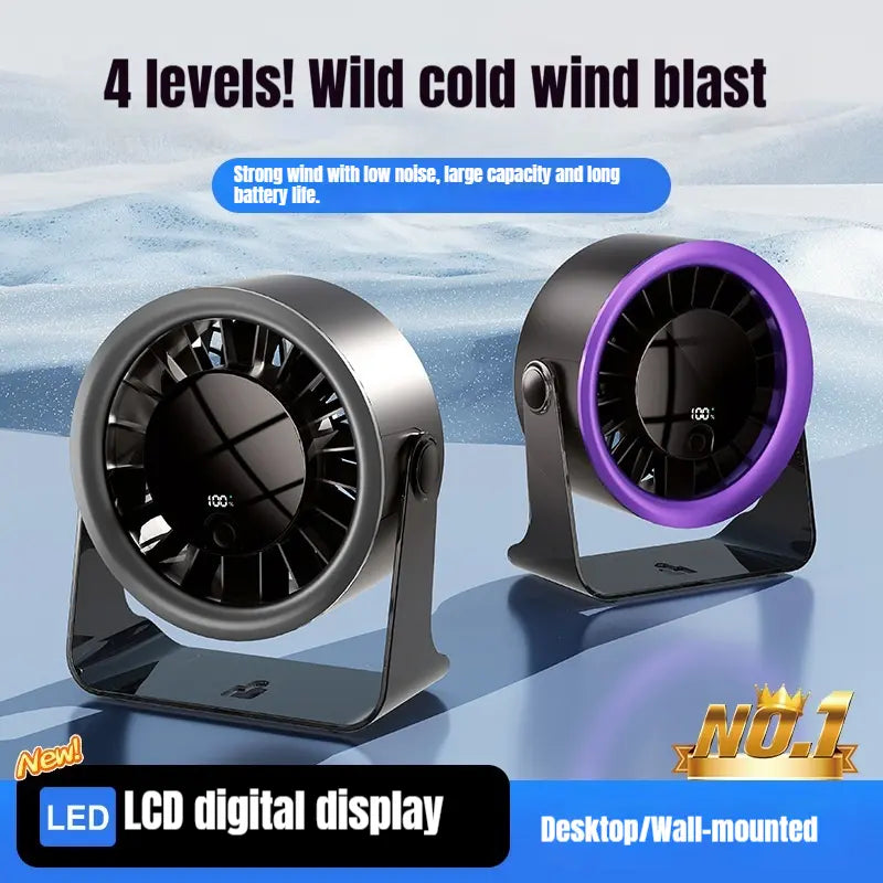 Portable Desk Fan USB Rechargeable Cooling Desktop Fan Multi-Functional Wall Mounted Air Circulator Fan 4 Speed Strong Wind Quiet Personal Table Fan for Home Office Bedroom College Dorm Room Essentials Summer Must Have Travel Camping Twilight Purple