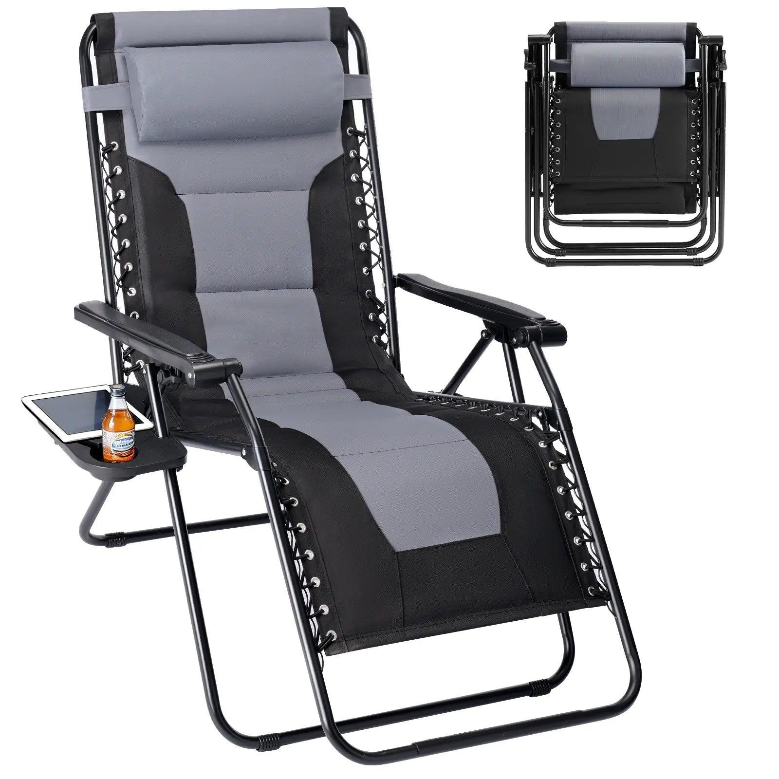 Zero Gravity Reclining Chair - 440LB Capacity with Cup Holder & Removable Cushion, Lockable 90-170° Adjustable for Patio/Camping/Indoor Foldable & Portable Sun Lounger,Home Decor,Camping Essentials Adjustable Folding Lounger
