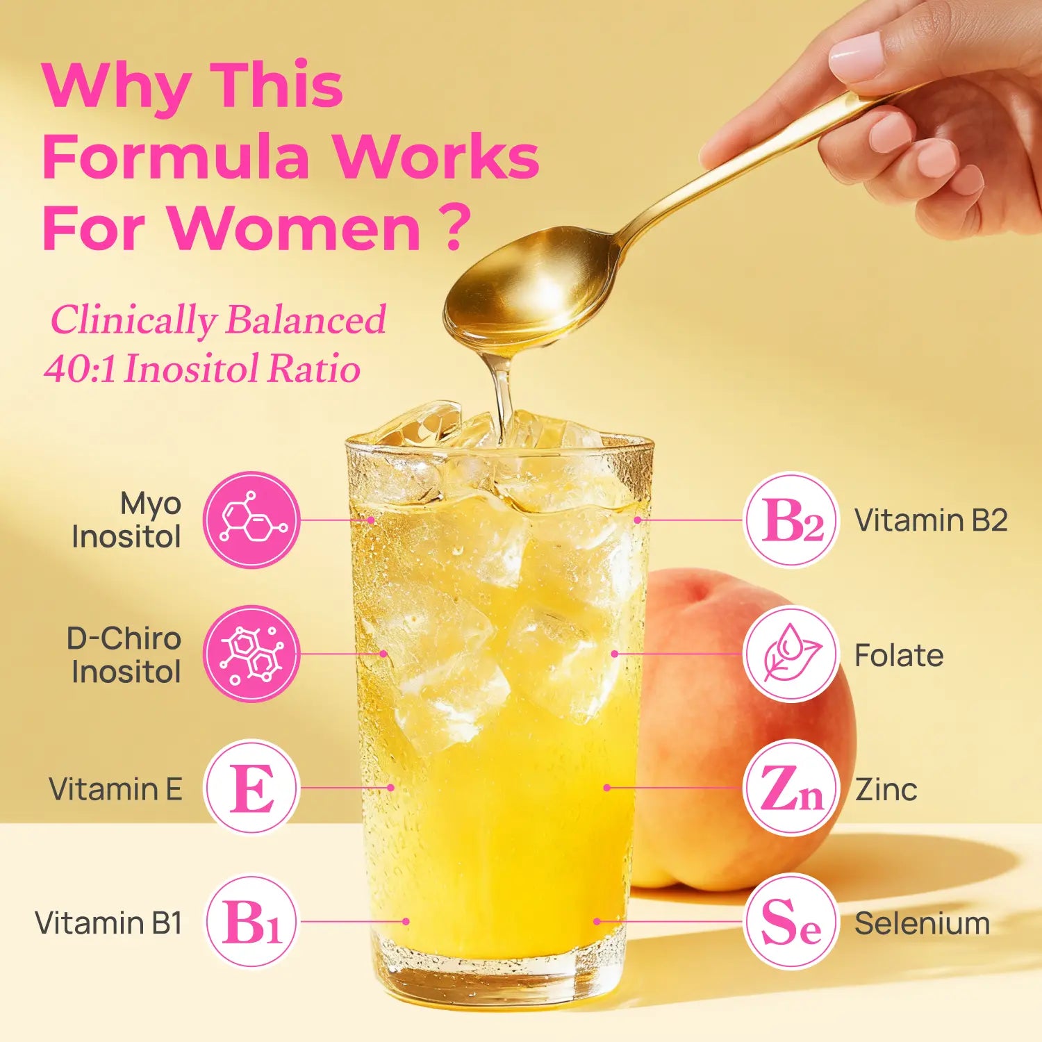 Gynable Myo & D-Chiro Inositol Supplement 40:1 Natural Dietary Women'S Supplements for Fertility,Pcos Relief, Ovarian Health,Cycle,Pms Acne,Hormonal Support with Vitamin E B1 B2 B12 Folate Zinc Selenium Multivitamin Peach Drink Mix #Tiktokshopbacktoschool