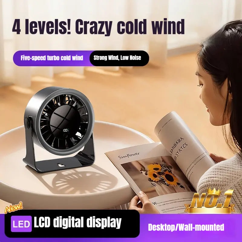 Portable Desk Fan USB Rechargeable Cooling Desktop Fan Multi-Functional Wall Mounted Air Circulator Fan 4 Speed Strong Wind Quiet Personal Table Fan for Home Office Bedroom College Dorm Room Essentials Summer Must Have Travel Camping Twilight Purple
