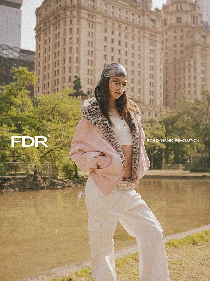 FDR Oversized Faux Suede Cozy Jacket with Cat Ears & Leopard Print Soft Warm Faux Fur Lining Unisex Womenswear Sweatshirts Fall Fashion Coat Winter Outfits