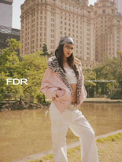 FDR Oversized Faux Suede Cozy Jacket with Cat Ears & Leopard Print Soft Warm Faux Fur Lining Unisex Womenswear Sweatshirts Fall Fashion Coat Winter Outfits