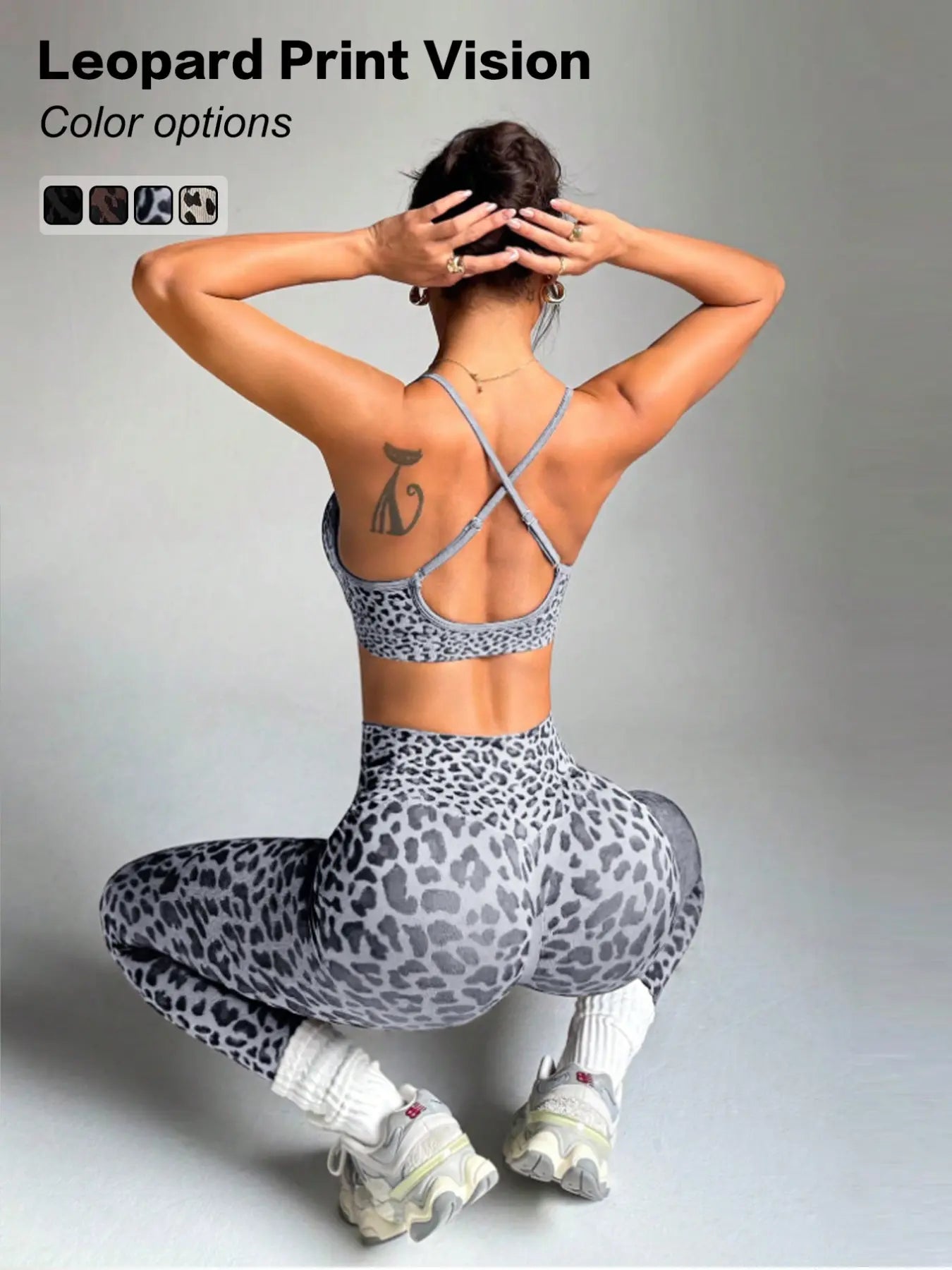 Women'S Spring Summer Leopard Print Two-Piece Set, Adjustable Straps Backless Top + High Waist Slim Fit Pants, Moisture Wicking Yoga Fitness, High Stretch Activewear