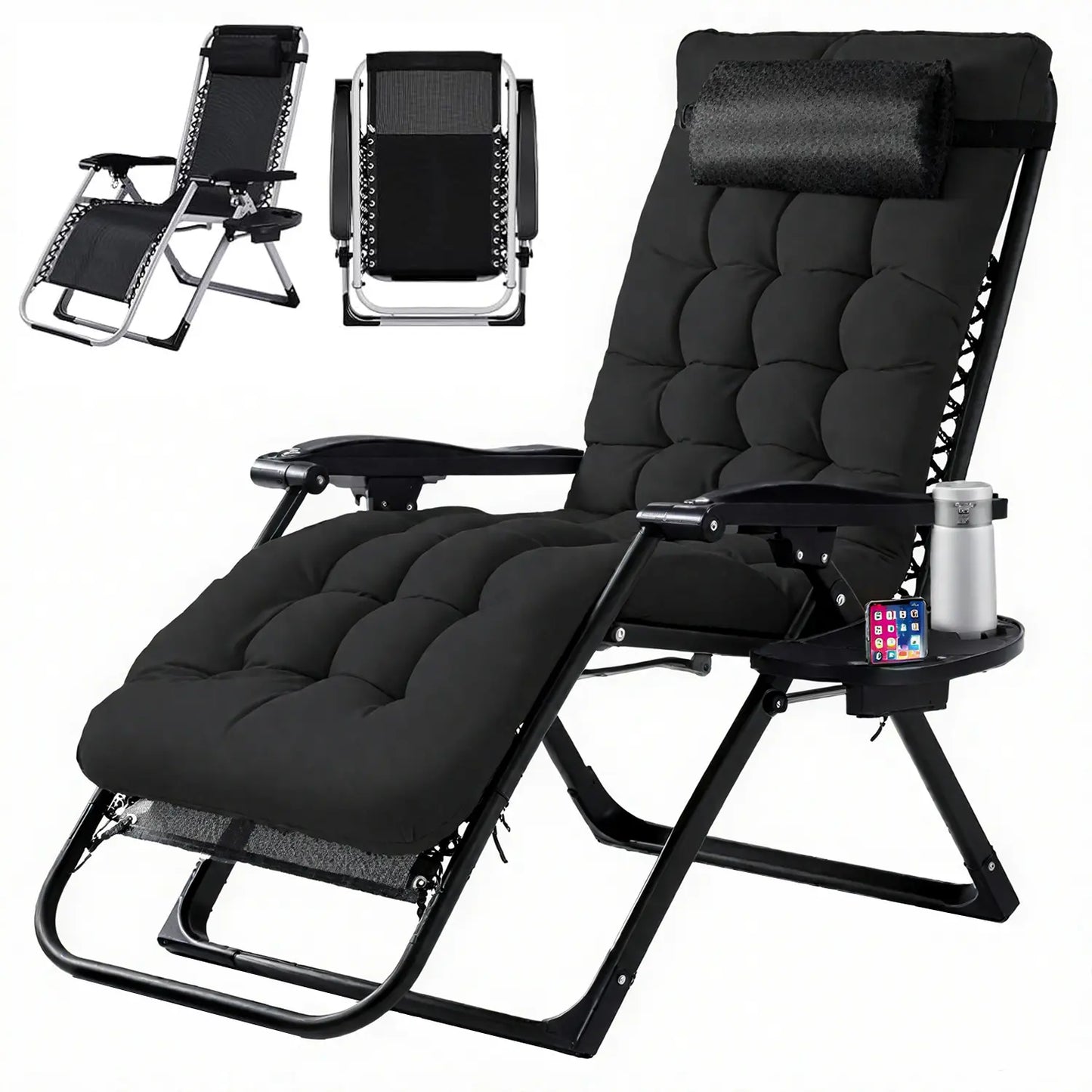 Zero Gravity Reclining Chair - 440LB Capacity with Cup Holder & Removable Cushion, Lockable 90-170° Adjustable for Patio/Camping/Indoor Foldable & Portable Sun Lounger,Home Decor,Camping Essentials Adjustable Folding Lounger