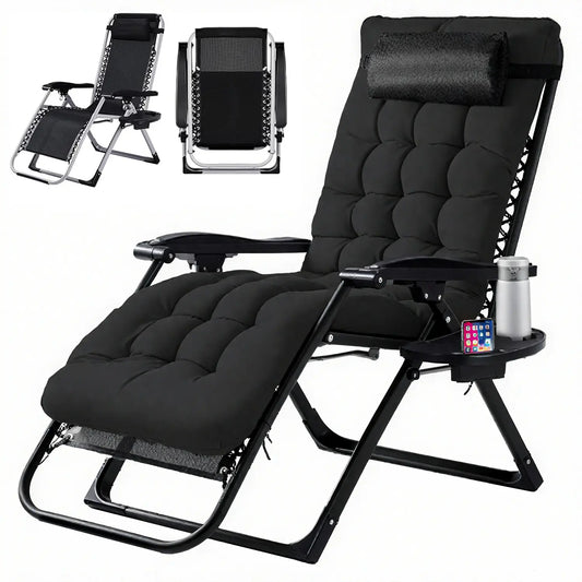 Zero Gravity Reclining Chair - 440LB Capacity with Cup Holder & Removable Cushion, Lockable 90-170° Adjustable for Patio/Camping/Indoor Foldable & Portable Sun Lounger,Home Decor,Camping Essentials Adjustable Folding Lounger