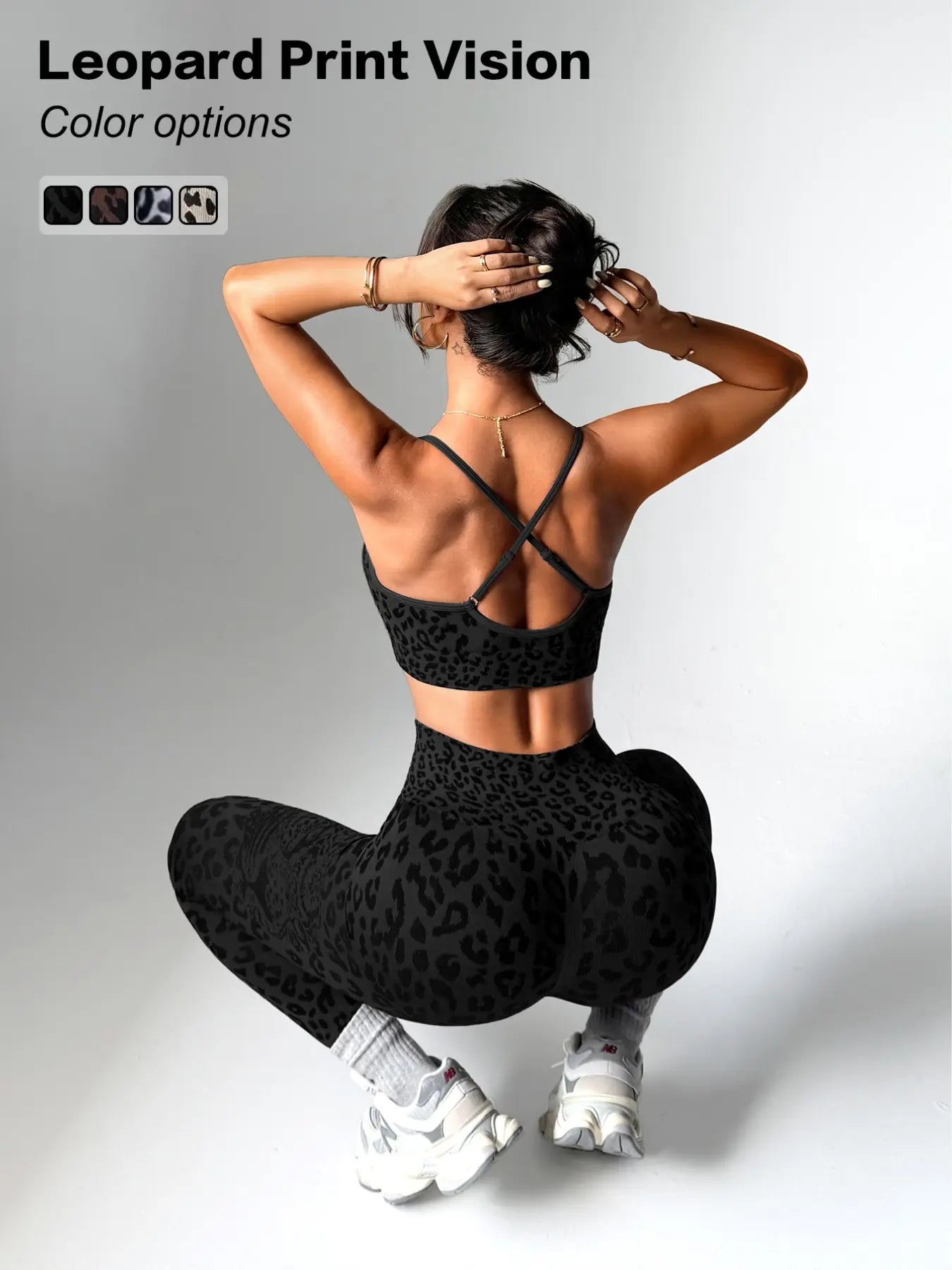 Women'S Spring Summer Leopard Print Two-Piece Set, Adjustable Straps Backless Top + High Waist Slim Fit Pants, Moisture Wicking Yoga Fitness, High Stretch Activewear