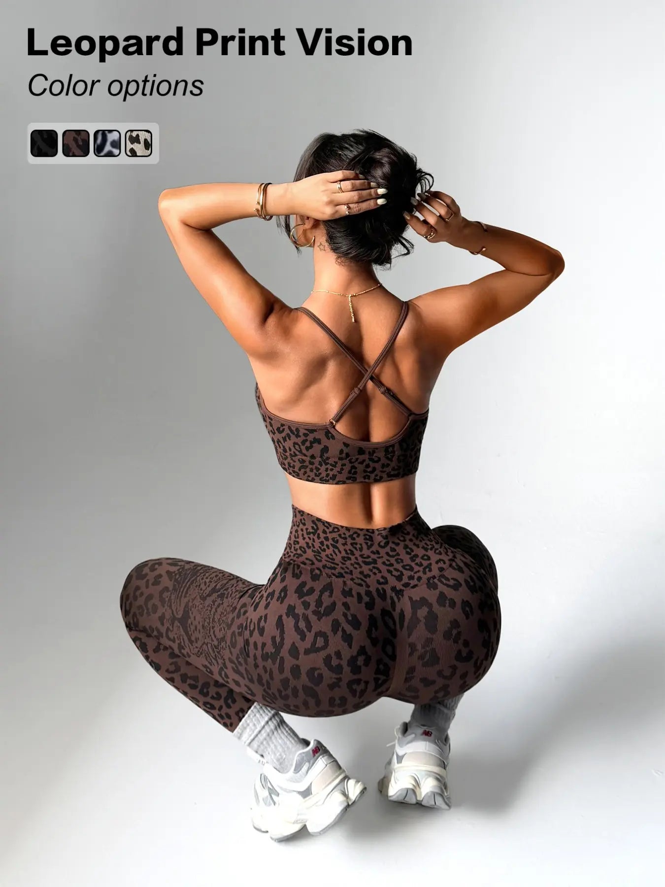 Women'S Spring Summer Leopard Print Two-Piece Set, Adjustable Straps Backless Top + High Waist Slim Fit Pants, Moisture Wicking Yoga Fitness, High Stretch Activewear