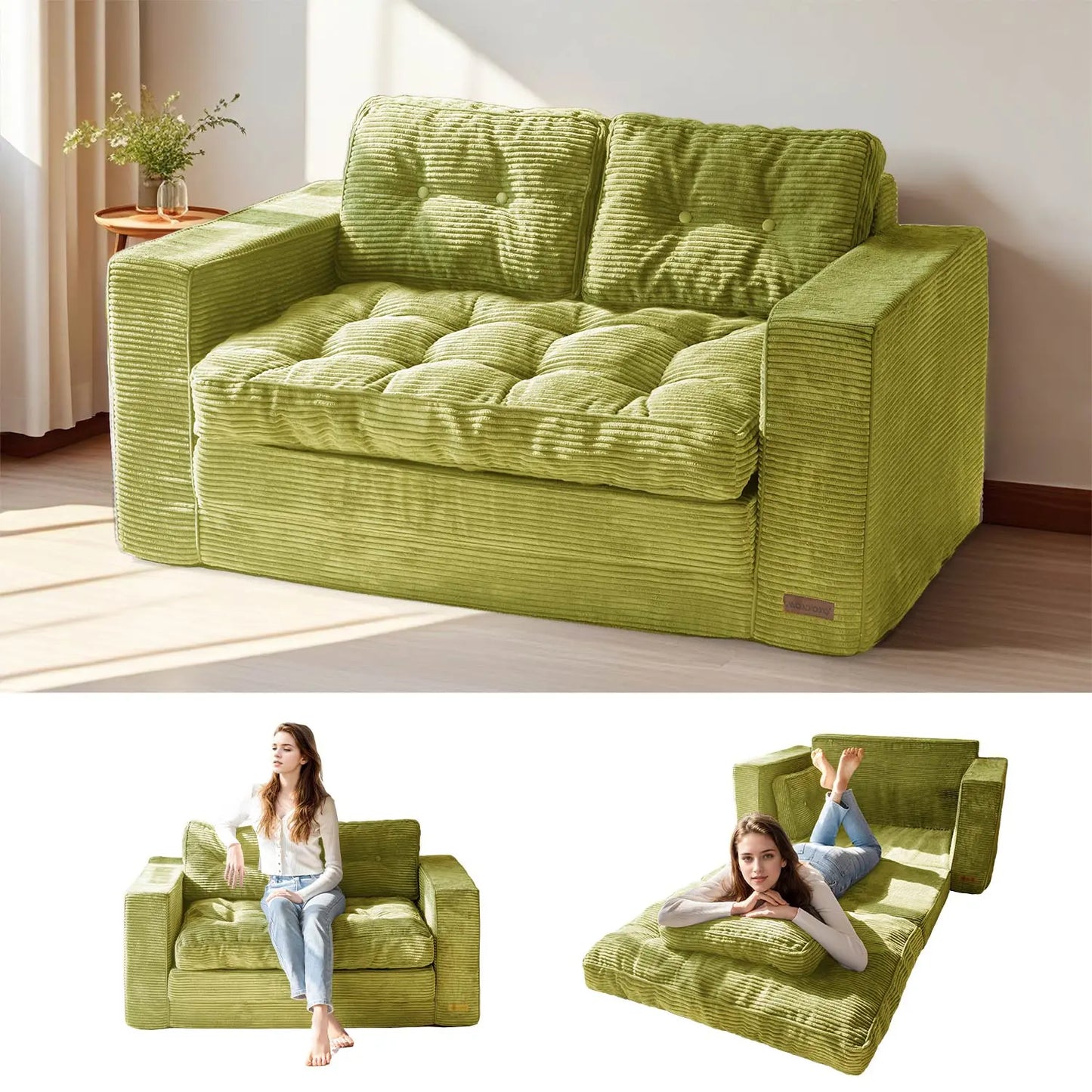 MAXYOYO Convertible 2-In-1 Folding Floor Couch with Pillows Pull Out Loveseat Sleeper Sofa for Living Room Bedroom Lounge, Summer Wins