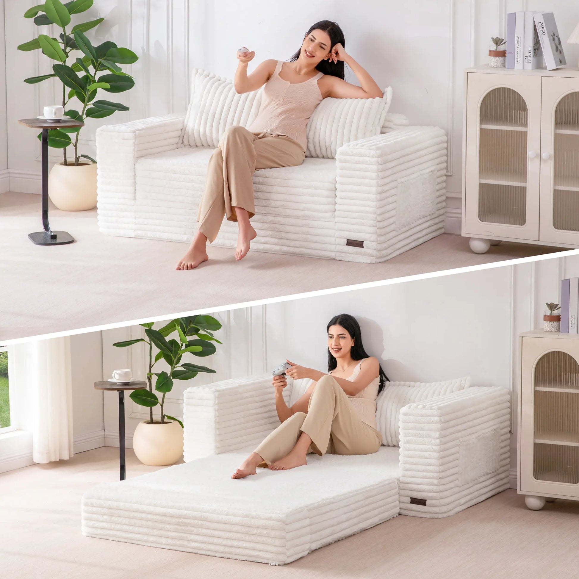 MAXYOYO Convertible 2-In-1 Folding Floor Couch with Pillows Pull Out Loveseat Sleeper Sofa for Living Room Bedroom Lounge, Summer Wins