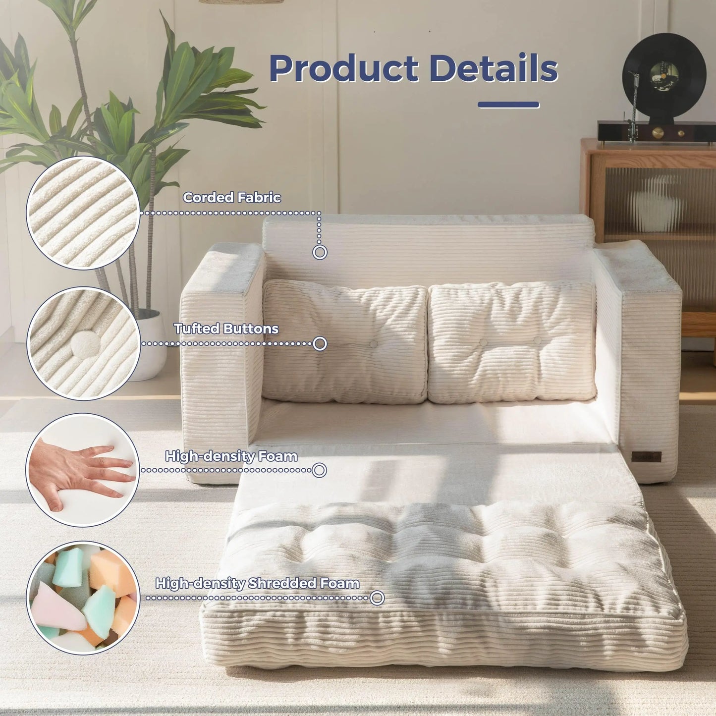 MAXYOYO Convertible 2-In-1 Folding Floor Couch with Pillows Pull Out Loveseat Sleeper Sofa for Living Room Bedroom Lounge, Summer Wins