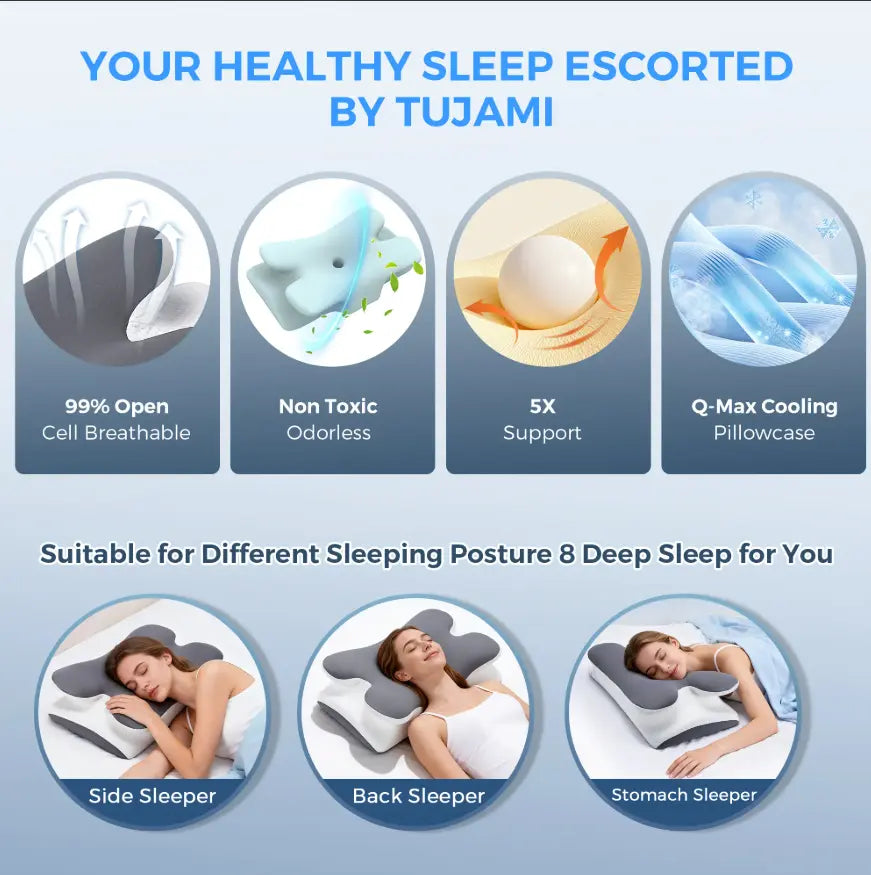 （Neck Pillow） Cooling Memory Neck Pillow, Adjustable Ergonomic Memory Foam Neck Pillows, Cervical Support