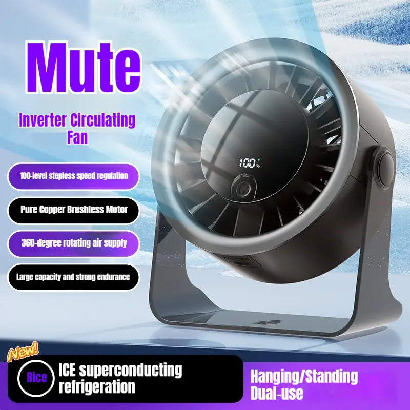 Portable Desk Fan USB Rechargeable Cooling Desktop Fan Multi-Functional Wall Mounted Air Circulator Fan 4 Speed Strong Wind Quiet Personal Table Fan for Home Office Bedroom College Dorm Room Essentials Summer Must Have Travel Camping Twilight Purple