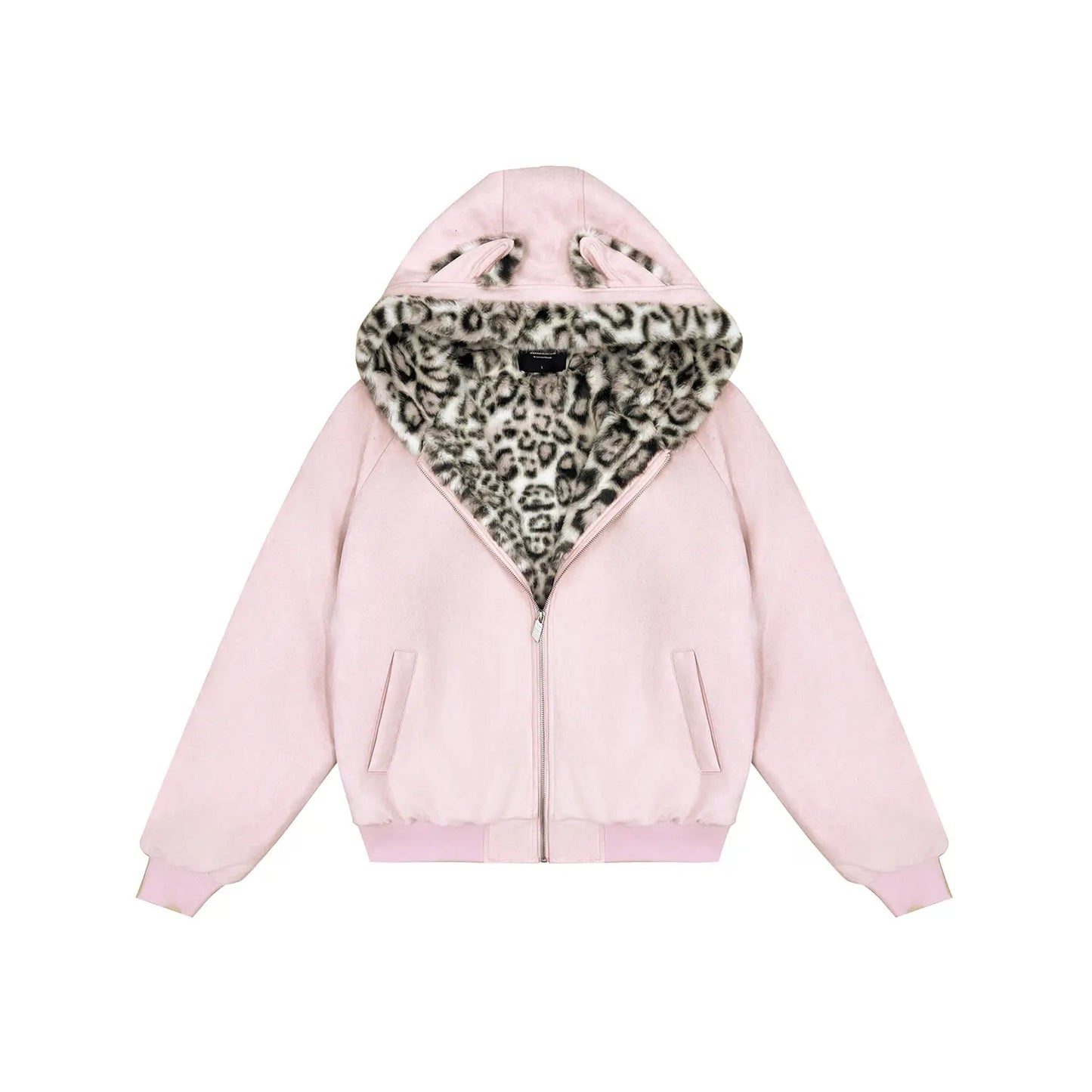 FDR Oversized Faux Suede Cozy Jacket with Cat Ears & Leopard Print Soft Warm Faux Fur Lining Unisex Womenswear Sweatshirts Fall Fashion Coat Winter Outfits