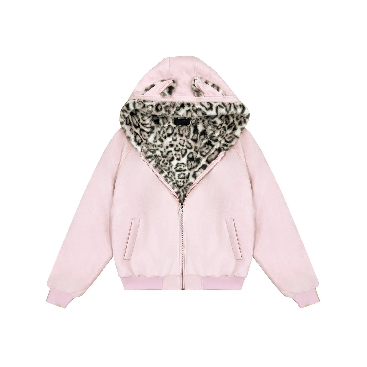 FDR Oversized Faux Suede Cozy Jacket with Cat Ears & Leopard Print Soft Warm Faux Fur Lining Unisex Womenswear Sweatshirts Fall Fashion Coat Winter Outfits
