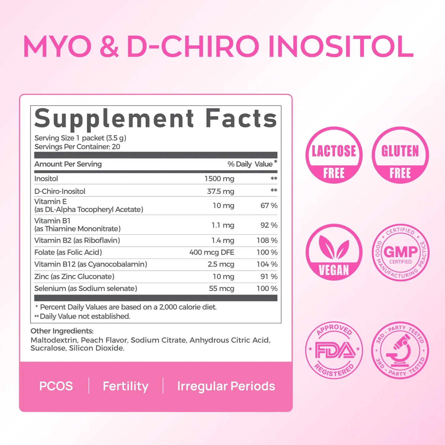 Gynable Myo & D-Chiro Inositol Supplement 40:1 Natural Dietary Women'S Supplements for Fertility,Pcos Relief, Ovarian Health,Cycle,Pms Acne,Hormonal Support with Vitamin E B1 B2 B12 Folate Zinc Selenium Multivitamin Peach Drink Mix #Tiktokshopbacktoschool