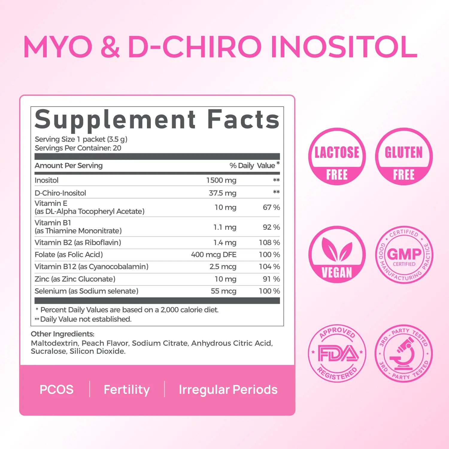 Gynable Myo & D-Chiro Inositol Supplement 40:1 Natural Dietary Women'S Supplements for Fertility,Pcos Relief, Ovarian Health,Cycle,Pms Acne,Hormonal Support with Vitamin E B1 B2 B12 Folate Zinc Selenium Multivitamin Peach Drink Mix #Tiktokshopbacktoschool