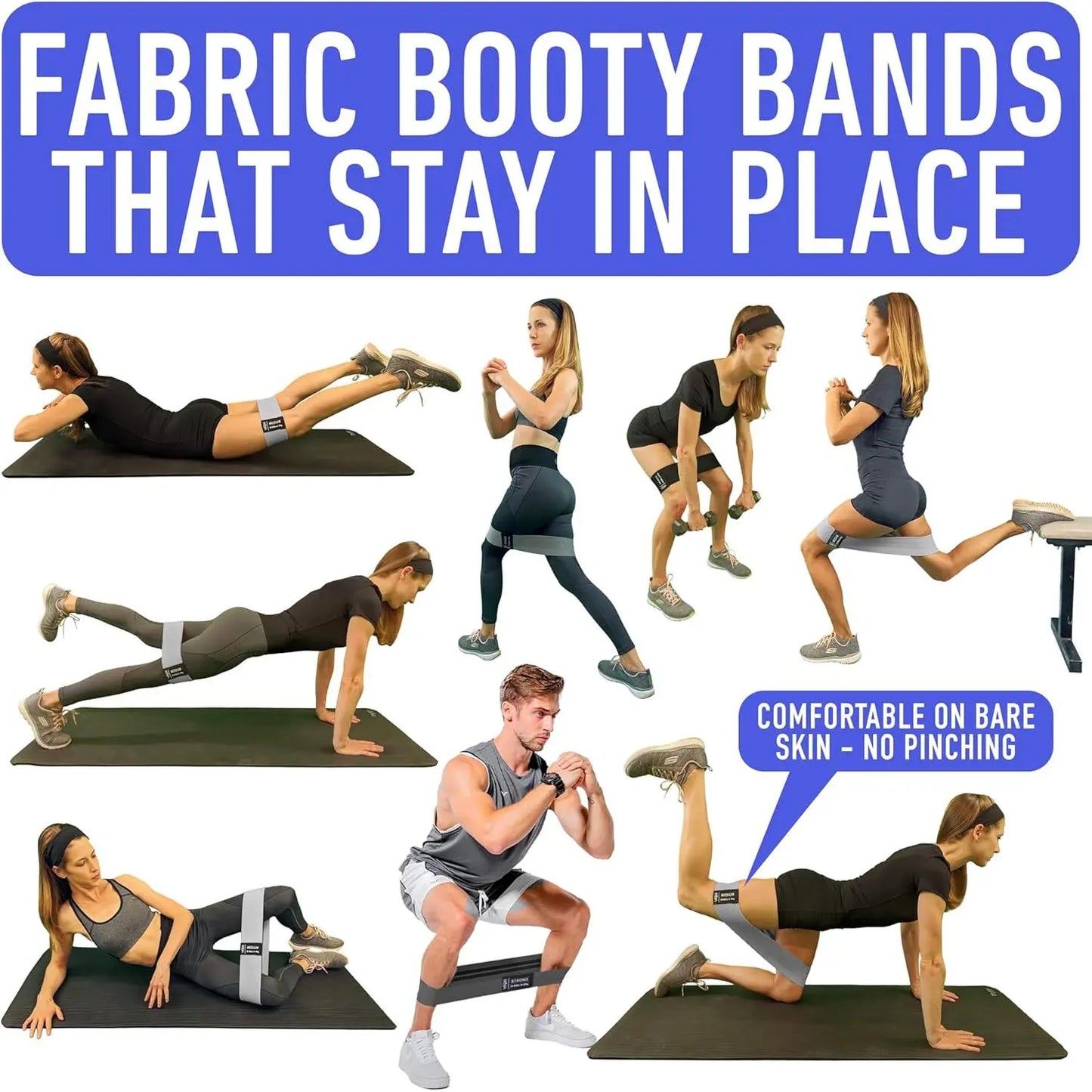 Resistance Bands for Working Out with Workout Bands Guide. 4 Booty Bands for Women Men Fabric Elastic Bands for Exercise Bands Resistance Bands for Bands for Working Out Thigh Glute Bands Set