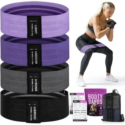 Resistance Bands for Working Out with Workout Bands Guide. 4 Booty Bands for Women Men Fabric Elastic Bands for Exercise Bands Resistance Bands for Bands for Working Out Thigh Glute Bands Set