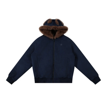 FDR Oversized Faux Suede Cozy Jacket with Cat Ears & Leopard Print Soft Warm Faux Fur Lining Unisex Womenswear Sweatshirts Fall Fashion Coat Winter Outfits