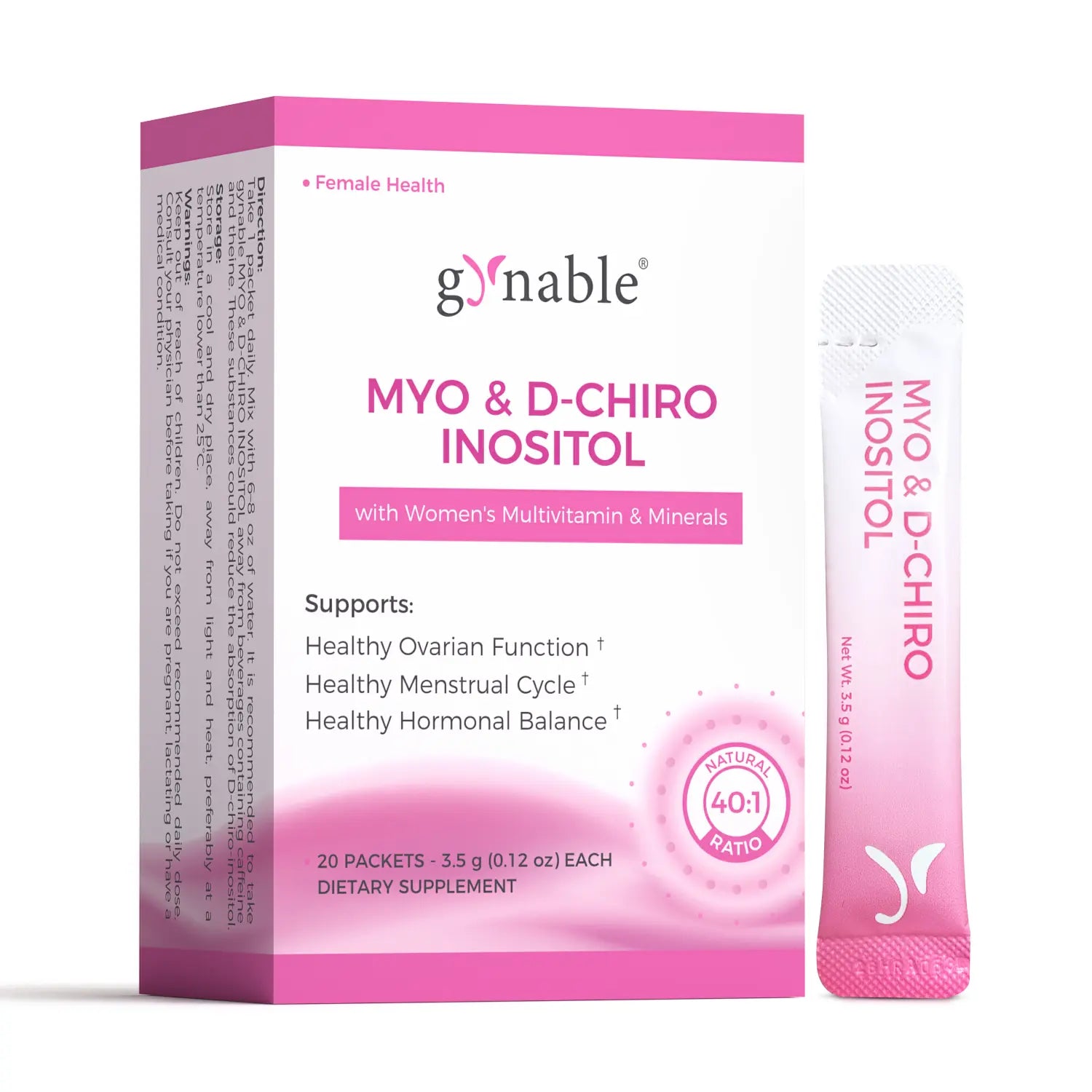 Gynable Myo & D-Chiro Inositol Supplement 40:1 Natural Dietary Women'S Supplements for Fertility,Pcos Relief, Ovarian Health,Cycle,Pms Acne,Hormonal Support with Vitamin E B1 B2 B12 Folate Zinc Selenium Multivitamin Peach Drink Mix #Tiktokshopbacktoschool