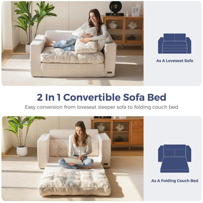 MAXYOYO Convertible 2-In-1 Folding Floor Couch with Pillows Pull Out Loveseat Sleeper Sofa for Living Room Bedroom Lounge, Summer Wins