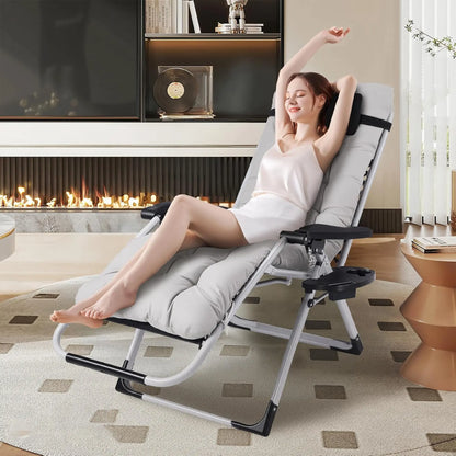 Zero Gravity Reclining Chair - 440LB Capacity with Cup Holder & Removable Cushion, Lockable 90-170° Adjustable for Patio/Camping/Indoor Foldable & Portable Sun Lounger,Home Decor,Camping Essentials Adjustable Folding Lounger