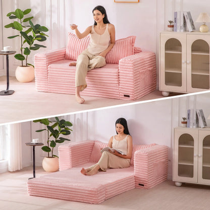 MAXYOYO Convertible 2-In-1 Folding Floor Couch with Pillows Pull Out Loveseat Sleeper Sofa for Living Room Bedroom Lounge, Summer Wins