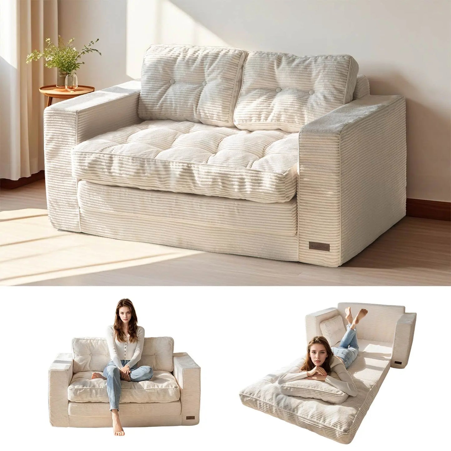 MAXYOYO Convertible 2-In-1 Folding Floor Couch with Pillows Pull Out Loveseat Sleeper Sofa for Living Room Bedroom Lounge, Summer Wins