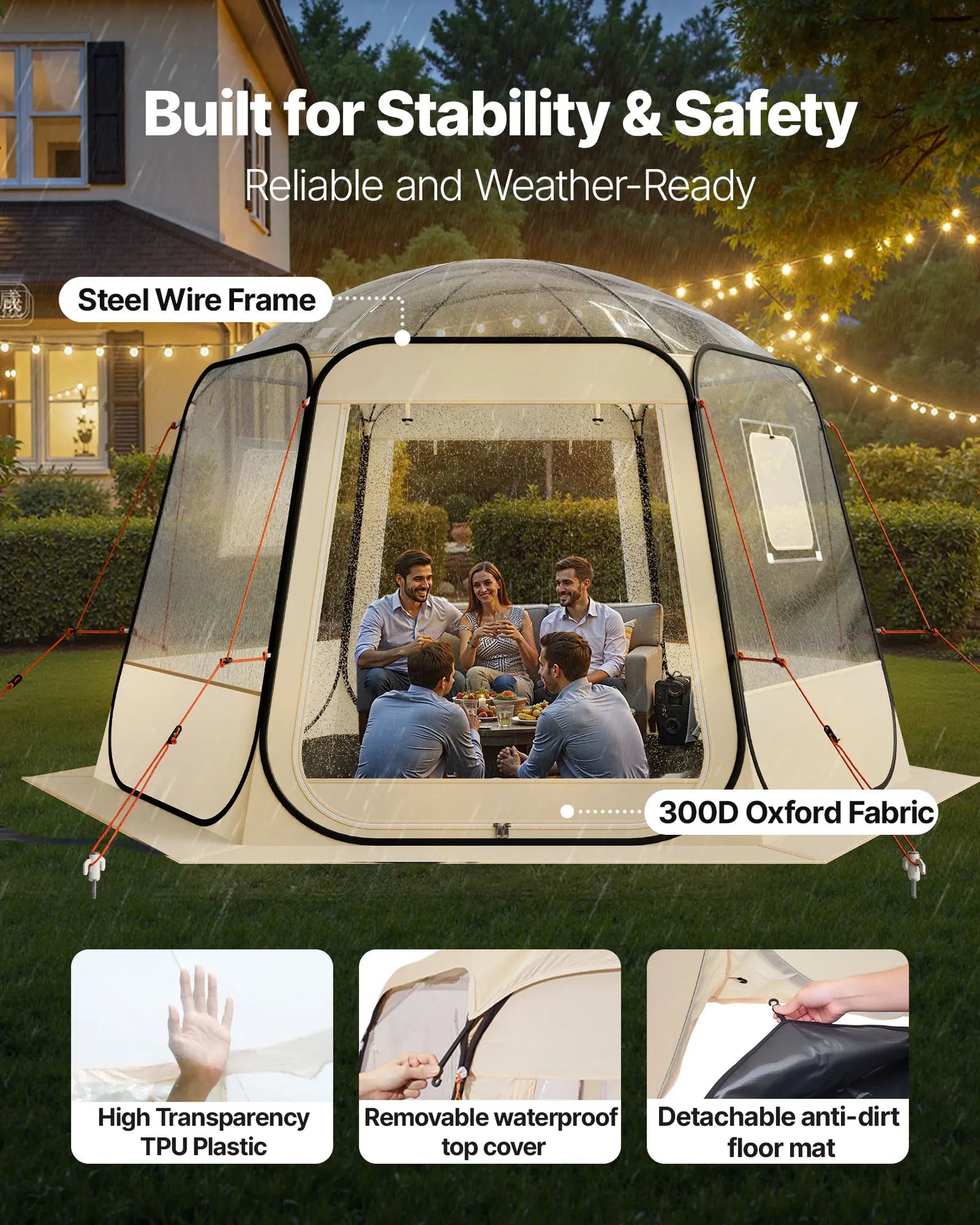 【Summerfinds】Vevor Pop up Bubble Tent, 11 X 10.2 Ft Waterproof & Uv-Resistant, Clear Camping Tent Shelter, Outdoor Garden Dome Igloo Tents with Windows, 540° Panoramic View, for 8-10 Persons Patio Backyard