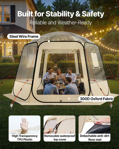 【Summerfinds】Vevor Pop up Bubble Tent, 11 X 10.2 Ft Waterproof & Uv-Resistant, Clear Camping Tent Shelter, Outdoor Garden Dome Igloo Tents with Windows, 540° Panoramic View, for 8-10 Persons Patio Backyard