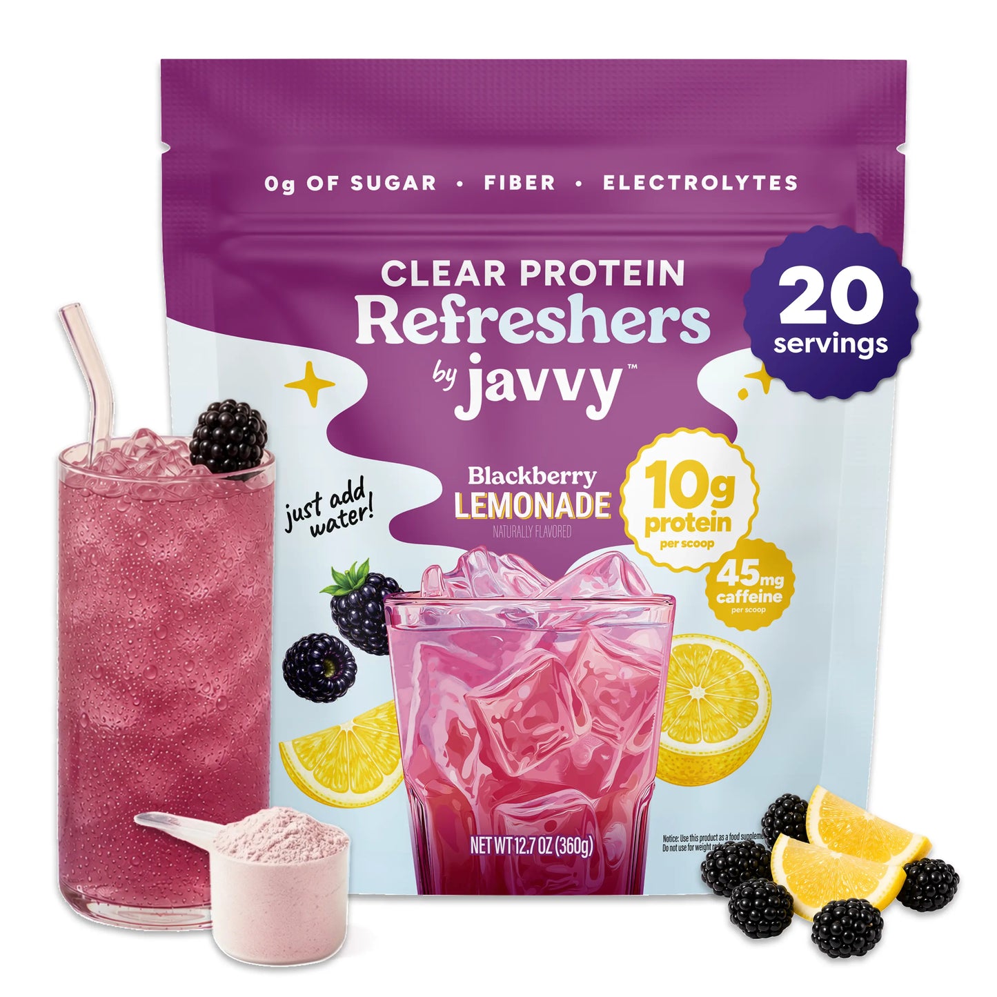 Javvy Cosmic Protein Drink Tiktok Exclusive Bundle Blackberry Lemonade, Mango Pineapple * Strawberry Acai Refresher Clear Whey Protein Drink Mix, 45Mg Caffeine, 0G Sugar, 10G Protein, with Fiber & Electrolytes, 20 Servings Each