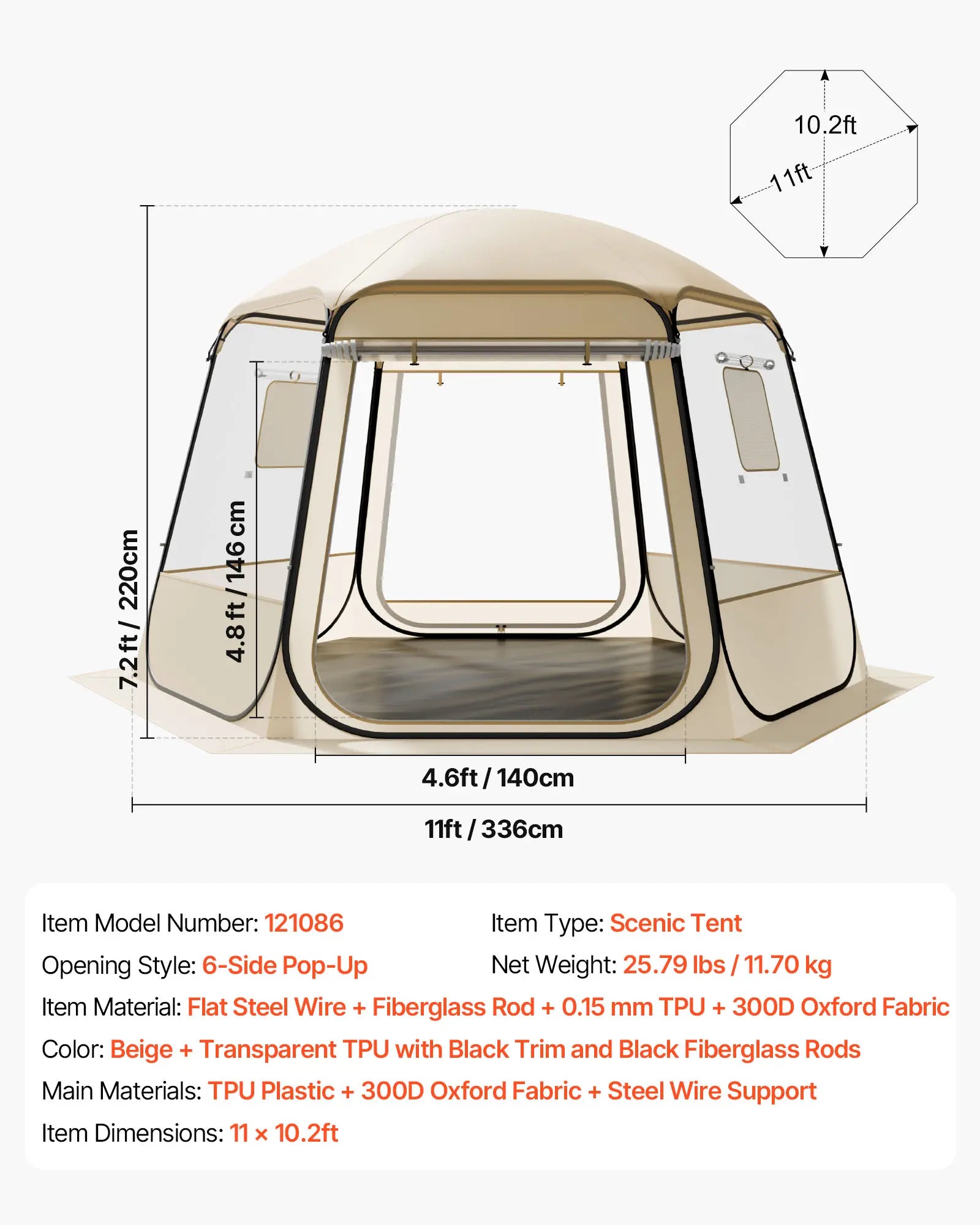【Summerfinds】Vevor Pop up Bubble Tent, 11 X 10.2 Ft Waterproof & Uv-Resistant, Clear Camping Tent Shelter, Outdoor Garden Dome Igloo Tents with Windows, 540° Panoramic View, for 8-10 Persons Patio Backyard