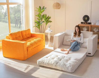 MAXYOYO Convertible 2-In-1 Folding Floor Couch with Pillows Pull Out Loveseat Sleeper Sofa for Living Room Bedroom Lounge, Summer Wins