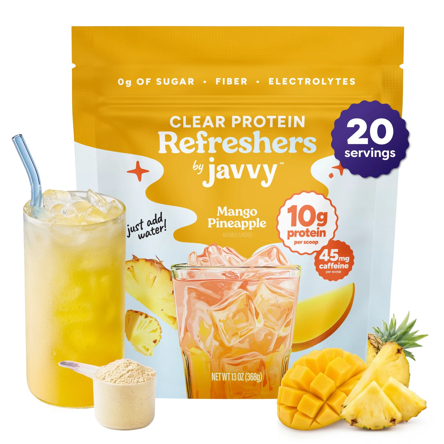 Javvy Cosmic Protein Drink Tiktok Exclusive Bundle Blackberry Lemonade, Mango Pineapple * Strawberry Acai Refresher Clear Whey Protein Drink Mix, 45Mg Caffeine, 0G Sugar, 10G Protein, with Fiber & Electrolytes, 20 Servings Each