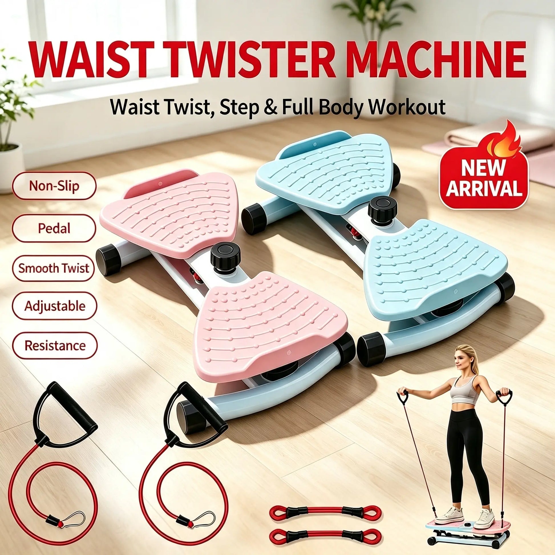 Waist Rotation Workout Machine Twister Board with Detachableresistance Bands,Rotatingbalance Trainer with Massage Nodes, Non-Slip Waist Twisting Plate, Compact Portablehome Gym Gear for Full Body Exercise, Indoorfitness Equipment for Home & Office