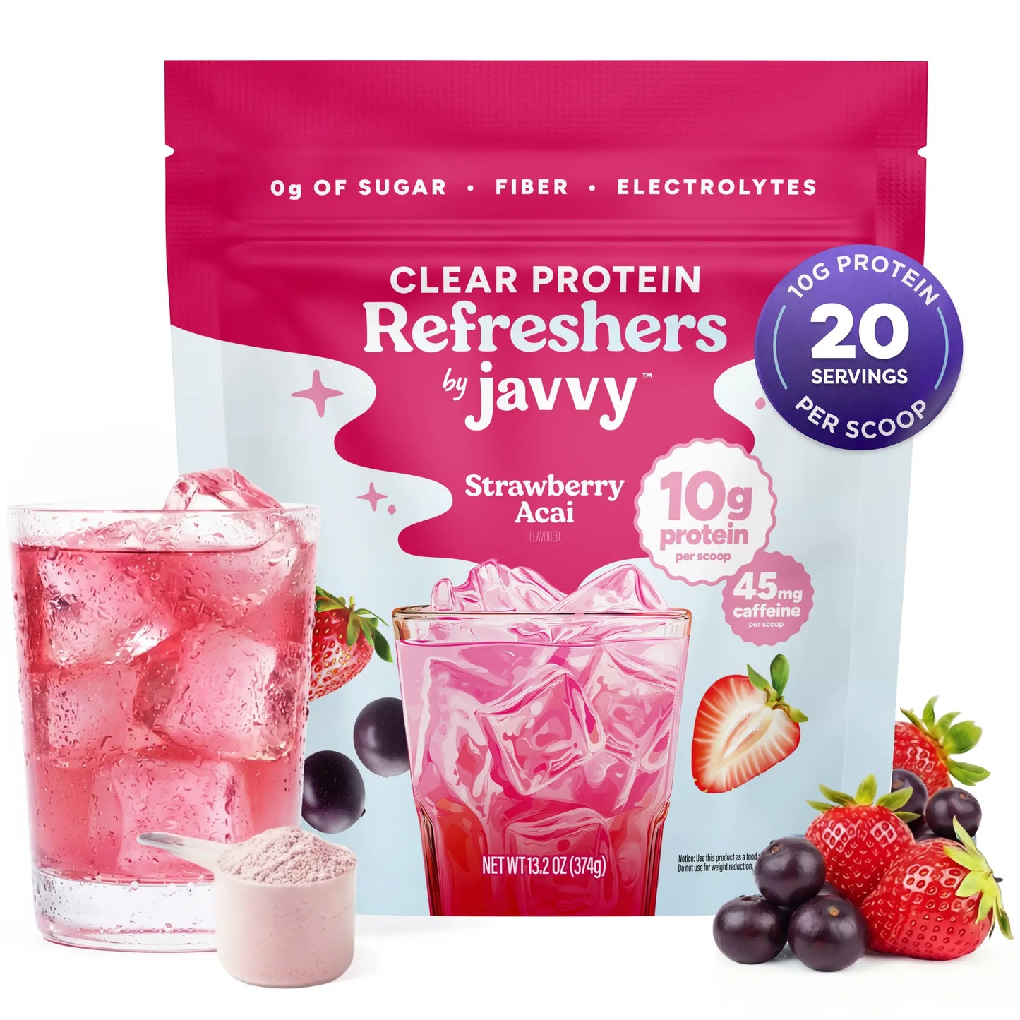 Javvy Cosmic Protein Drink Tiktok Exclusive Bundle Blackberry Lemonade, Mango Pineapple * Strawberry Acai Refresher Clear Whey Protein Drink Mix, 45Mg Caffeine, 0G Sugar, 10G Protein, with Fiber & Electrolytes, 20 Servings Each