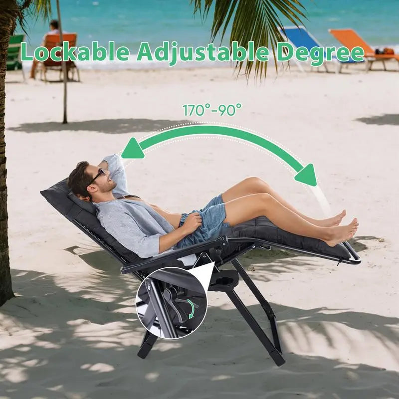 Zero Gravity Reclining Chair - 440LB Capacity with Cup Holder & Removable Cushion, Lockable 90-170° Adjustable for Patio/Camping/Indoor Foldable & Portable Sun Lounger,Home Decor,Camping Essentials Adjustable Folding Lounger