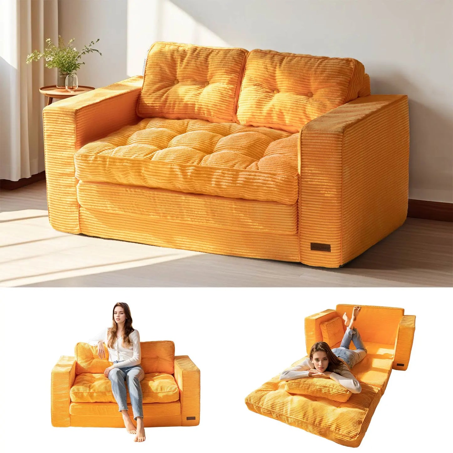 MAXYOYO Convertible 2-In-1 Folding Floor Couch with Pillows Pull Out Loveseat Sleeper Sofa for Living Room Bedroom Lounge, Summer Wins