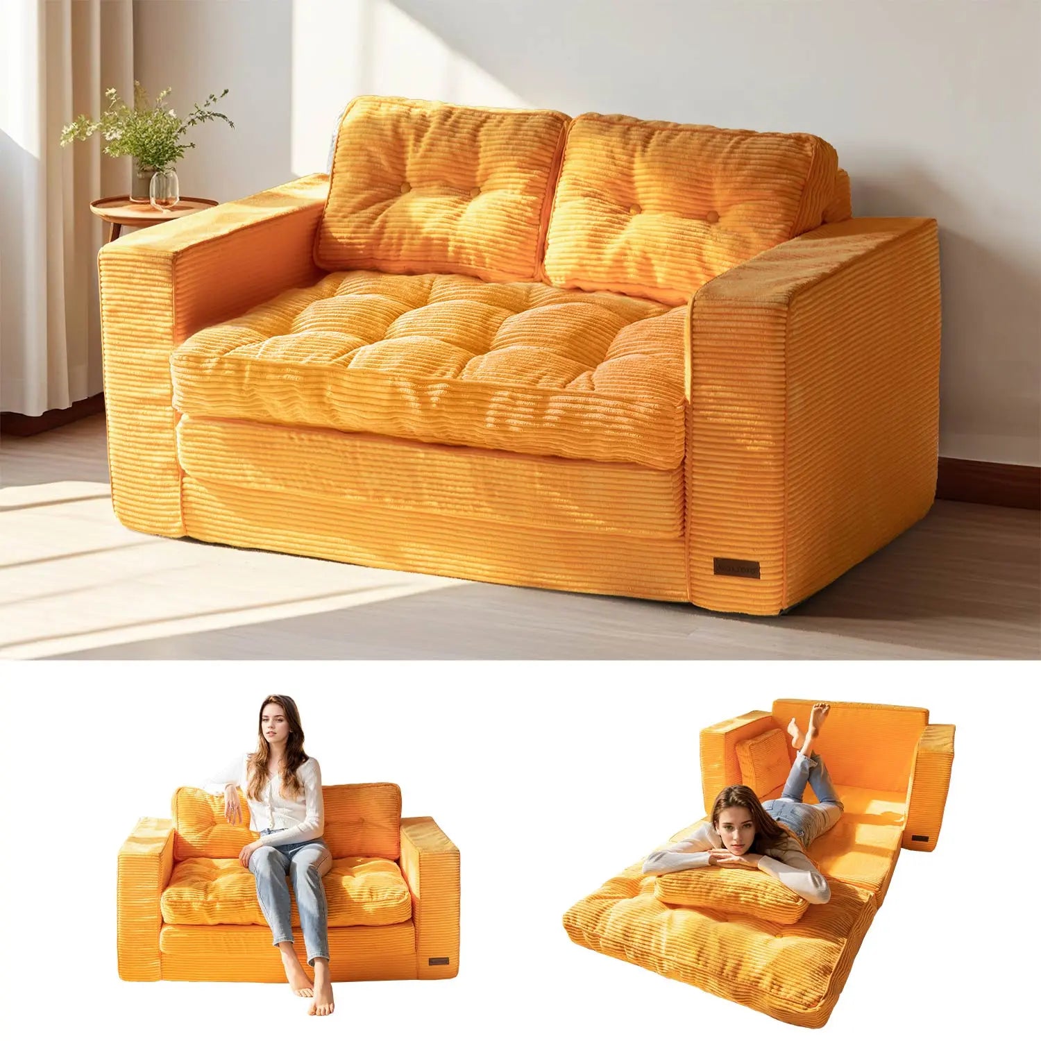 MAXYOYO Convertible 2-In-1 Folding Floor Couch with Pillows Pull Out Loveseat Sleeper Sofa for Living Room Bedroom Lounge, Summer Wins