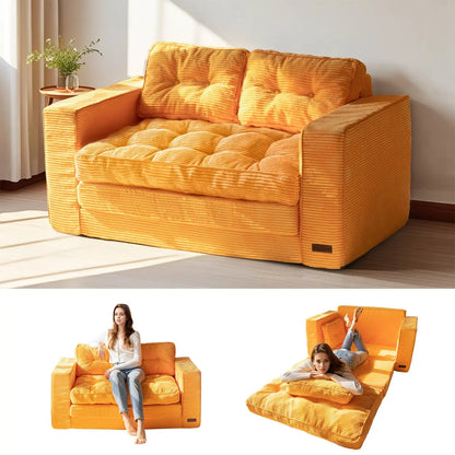 MAXYOYO Convertible 2-In-1 Folding Floor Couch with Pillows Pull Out Loveseat Sleeper Sofa for Living Room Bedroom Lounge, Summer Wins