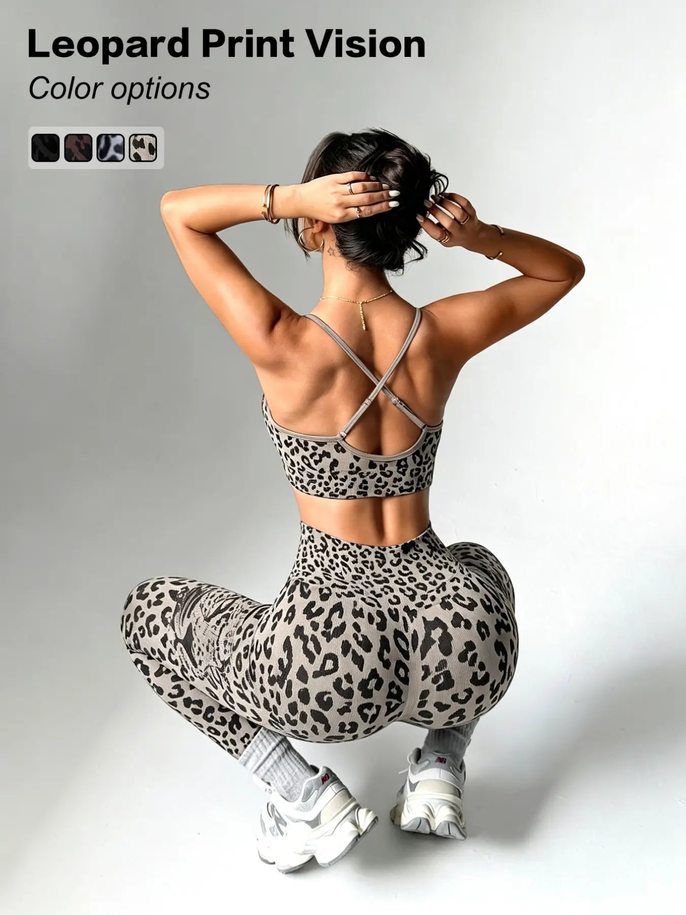 Women'S Spring Summer Leopard Print Two-Piece Set, Adjustable Straps Backless Top + High Waist Slim Fit Pants, Moisture Wicking Yoga Fitness, High Stretch Activewear
