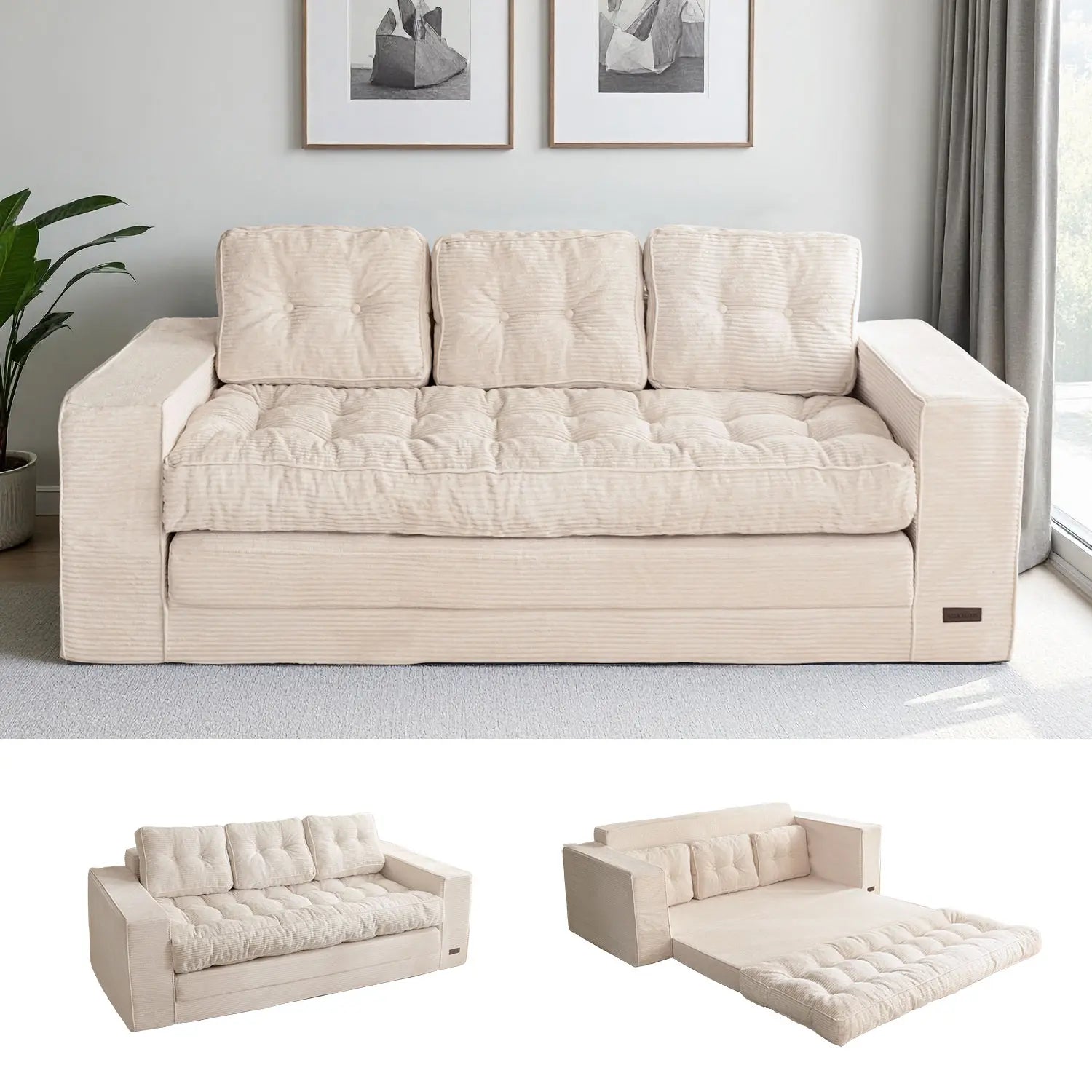 MAXYOYO Convertible 2-In-1 Folding Floor Couch with Pillows Pull Out Loveseat Sleeper Sofa for Living Room Bedroom Lounge, Summer Wins