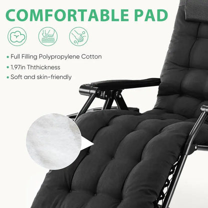 Zero Gravity Reclining Chair - 440LB Capacity with Cup Holder & Removable Cushion, Lockable 90-170° Adjustable for Patio/Camping/Indoor Foldable & Portable Sun Lounger,Home Decor,Camping Essentials Adjustable Folding Lounger